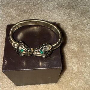 Elegant Gold Leopard Bracelet with Green Accents